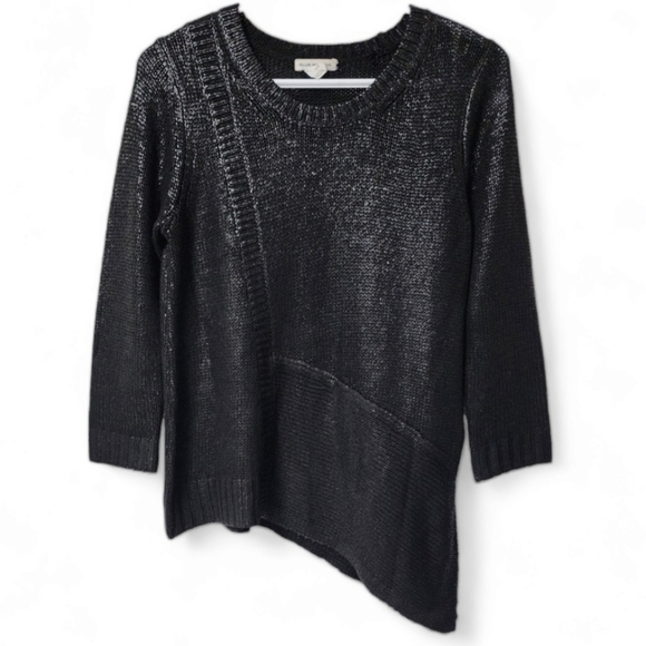 Club Monaco Black Metallic Asymmetric Knit Sweater - Picture 2 of 6